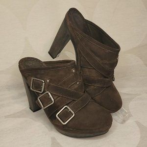 Juicy Couture Green Suede Leather Harness Heel Mules 8M AD